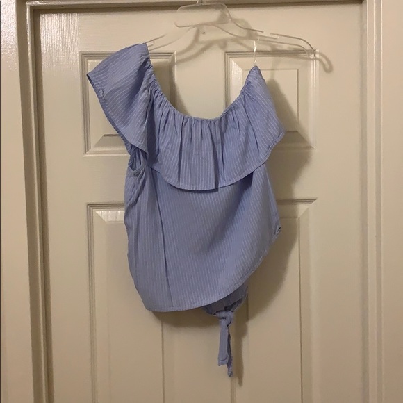Mossimo blue and white one shoulder top - Picture 3 of 6